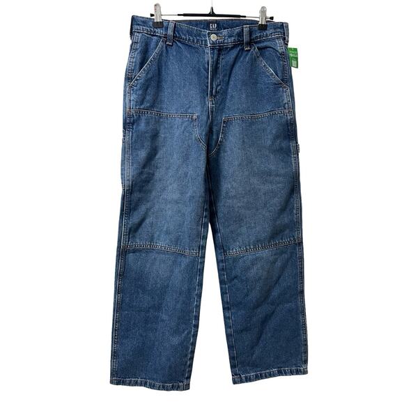 GAP Womens 90s Carpenter Mid Rise Jeans Size 12 Husky Blue Western Ranch NWT - Picture 1 of 8